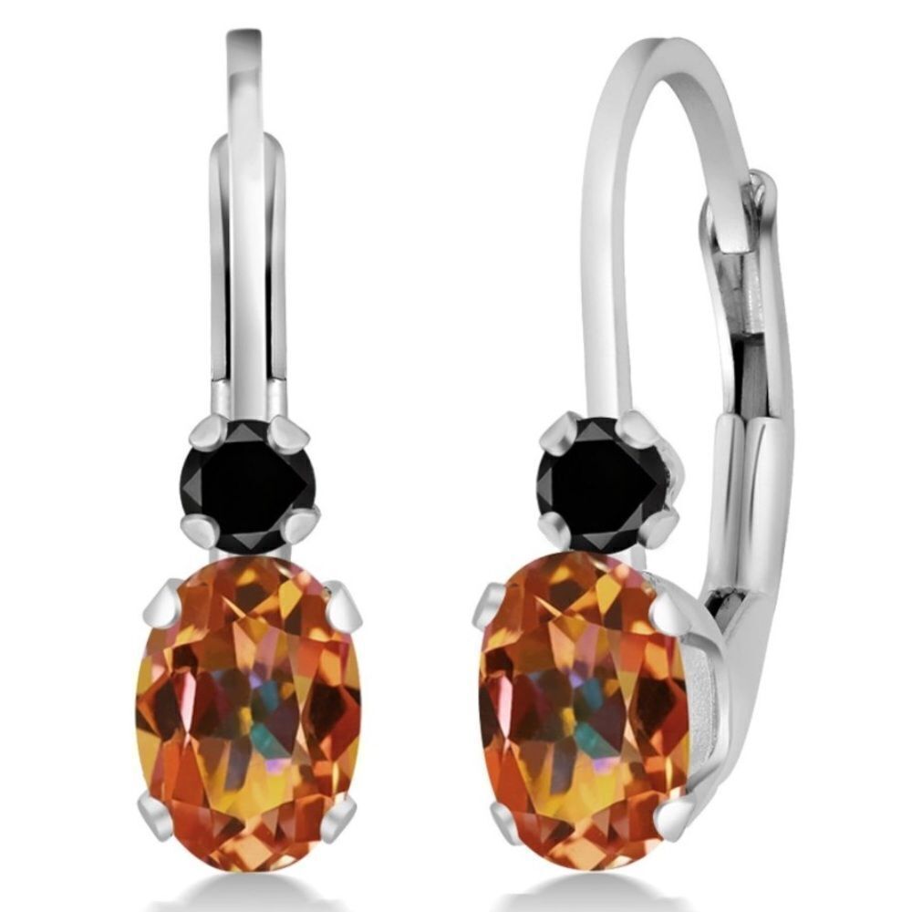 18K White Gold 1.07 Cttw Ecstasy Mystic Topaz Black Diamond Leverback Earrings